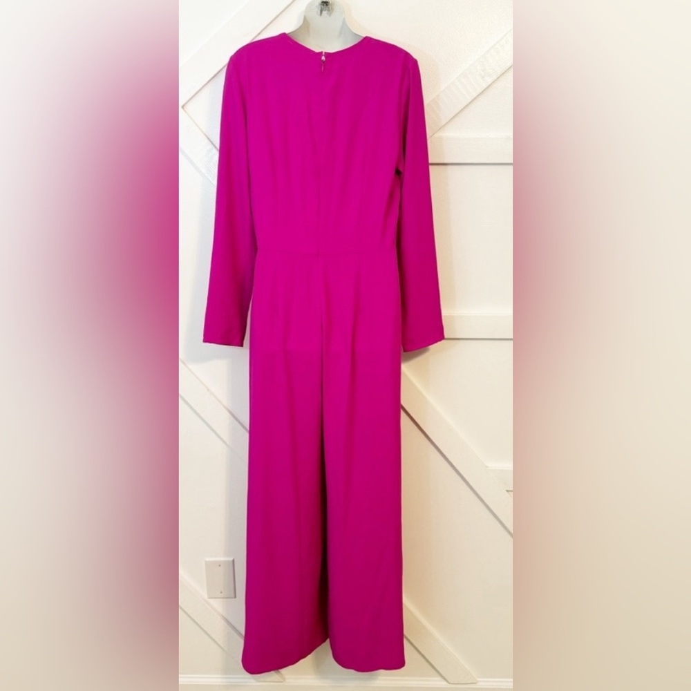 Adam Lippes Long Sleeve Wide Leg Crew Neck Long Jumpsuit Fuschia Pink Sz 14 - Picture 6 of 7